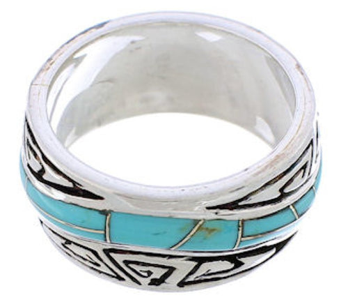 Authentic Sterling Silver Southwest Turquoise Water Wave Ring Size 6 QX86915
