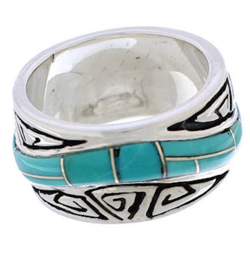 Turquoise Water Wave Southwest Sterling Silver Ring Size 5-3/4 QX87029