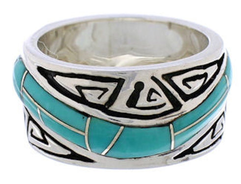 Turquoise Water Wave Southwestern Silver Ring Size 5-1/4 QX86989