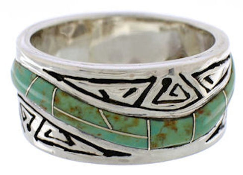 Sterling Silver And Turquoise Water Wave Ring Size 8-1/4 EX40844