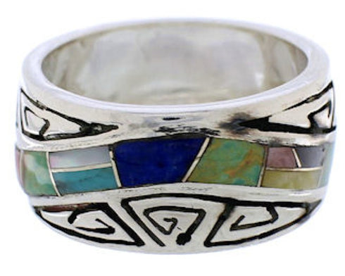 Southwest Multicolor Inlay Water Wave Ring Size 8-1/4 EX40859