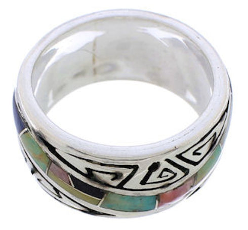 Southwest Multicolor Inlay Water Wave Ring Size 8-1/4 EX40859