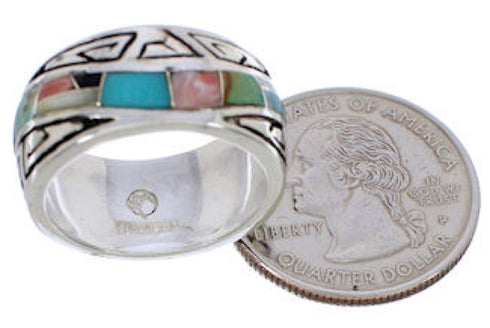 Southwest Multicolor Inlay Water Wave Ring Size 8-1/4 EX40859