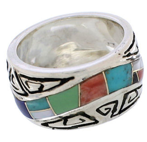 Southwest Multicolor Water Wave Silver Ring Size 5 EX40878