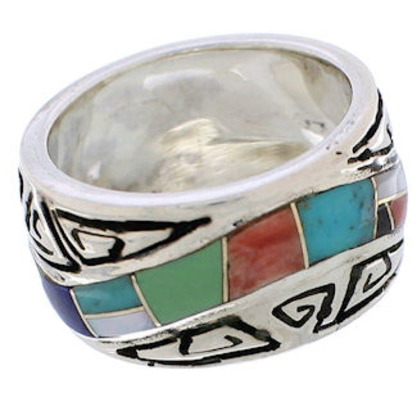 Southwest Multicolor Water Wave Silver Ring Size 5 EX40878