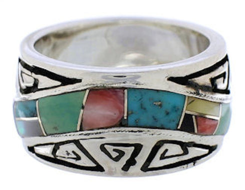 Southwest Multicolor Water Wave Silver Ring Size 5 EX40878
