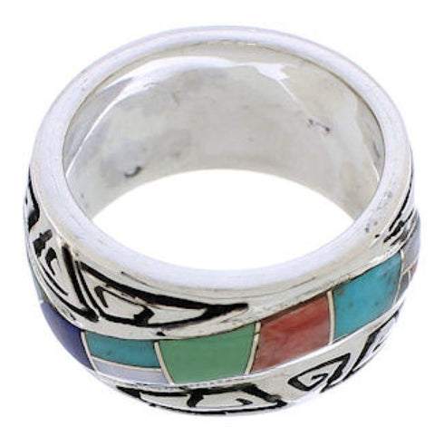 Southwest Multicolor Water Wave Silver Ring Size 5 EX40878