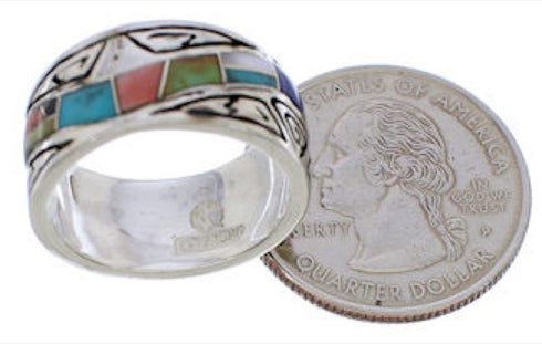 Southwest Multicolor Water Wave Silver Ring Size 5 EX40878