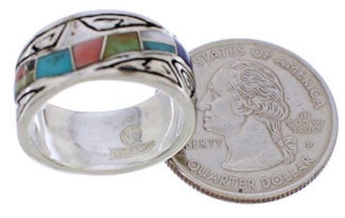 Multicolor Inlay Water Wave Silver Ring Size 8-1/4 EX40882