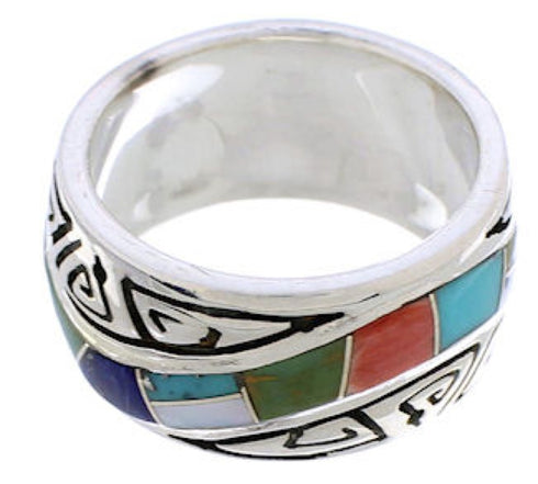 Sterling Silver Multicolor Inlay Water Wave Ring Size 5-1/4 EX40887
