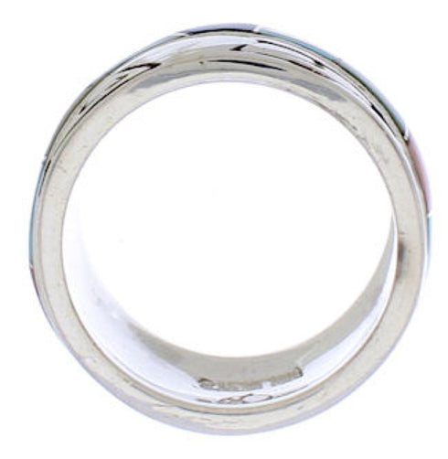 Sterling Silver Multicolor Inlay Water Wave Ring Size 5-1/4 EX40887