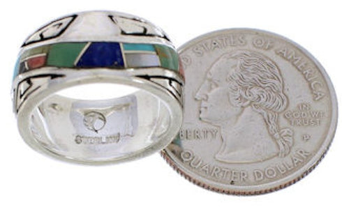 Sterling Silver Multicolor Inlay Water Wave Ring Size 5-1/4 EX40887