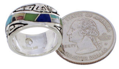 Southwest Silver Water Wave Multicolor Ring Size 6-1/2 EX40895