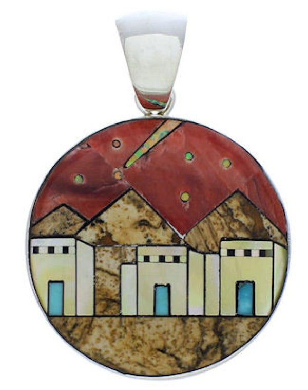 Native American Design Sterling Silver Multicolor Pendant MX22255