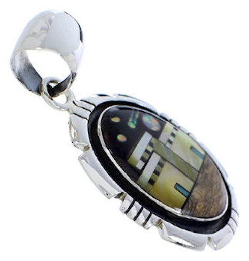 Silver Native American Village Design Multicolor Pendant MX22275