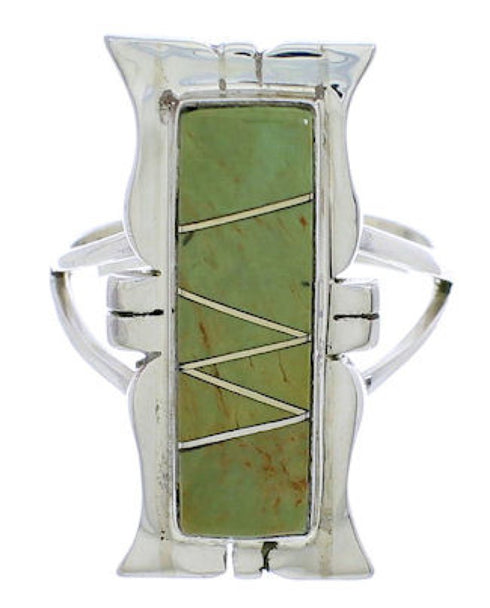 Turquoise Inlay Southwest Silver Ring Size 7-1/4 MX23542