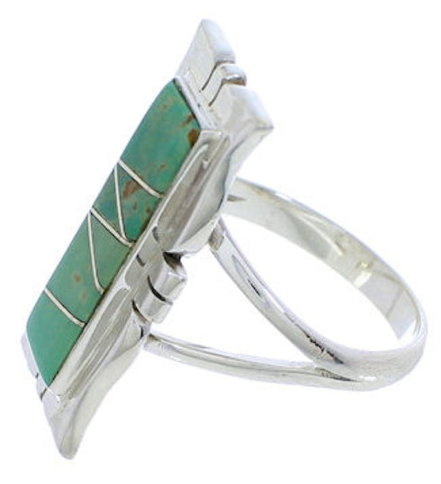 Southwestern Jewelry Turquoise Inlay Silver Ring Size 7-3/4 MX23556