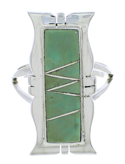 Silver Turquoise Inlay Southwestern Ring Size 7-3/4 MX23571