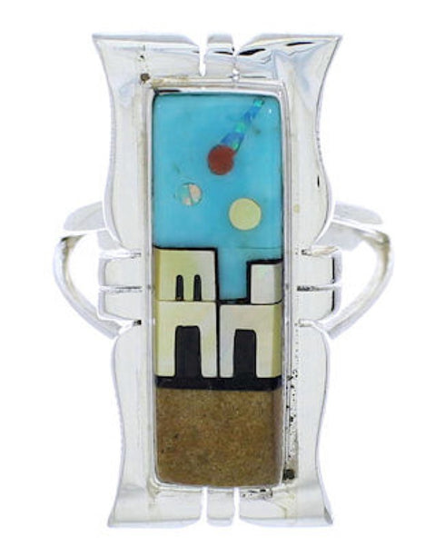 Native American or Pueblo Design Multicolor Ring Size 6-3/4 MX23606