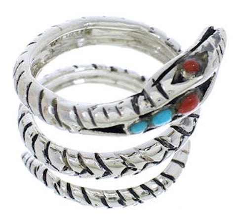 Turquoise Coral Jewelry Silver Snake Southwest Ring Size 5-3/4 MX23654