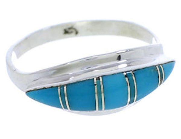 Silver Turquoise Inlay Ring Size 7-3/4 MX22428