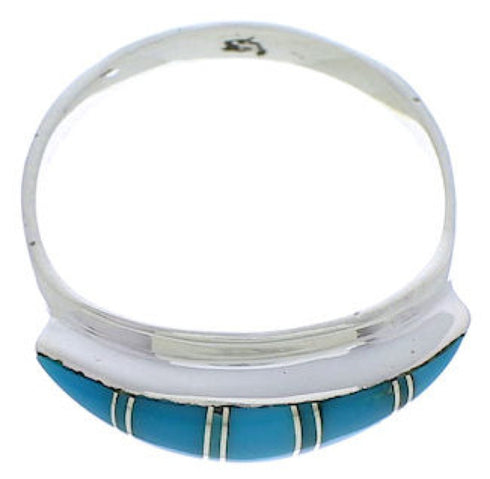 Silver Turquoise Inlay Ring Size 7-3/4 MX22428