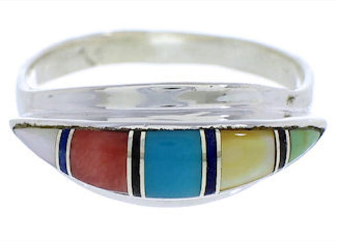 Sterling Silver Jewelry Multicolor Inlay Ring Size 5-3/4 MX22465