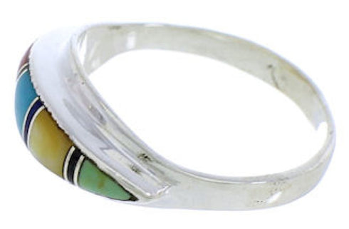 Sterling Silver Multicolor Inlay Southwest Ring Size 6-3/4 MX22462