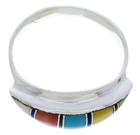 Sterling Silver Multicolor Inlay Southwest Ring Size 6-3/4 MX22462
