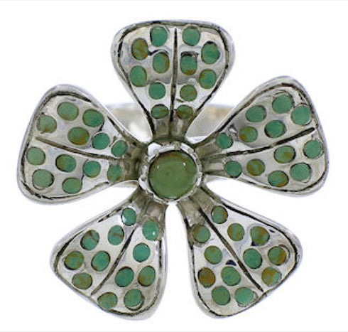 Flower Turquoise Inlay Sterling Silver Jewelry Ring Size 7 MX22492