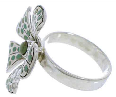 Flower Sterling Silver Turquoise Inlay Jewelry Ring Size 5 MX22490