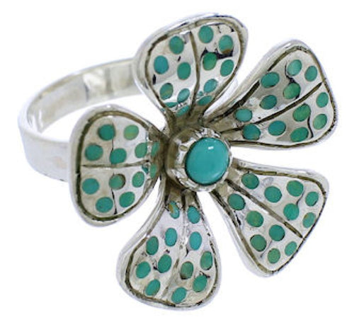 Turquoise Southwest Flower Genuine Sterling Silver Ring Size 4-1/2 RX88445