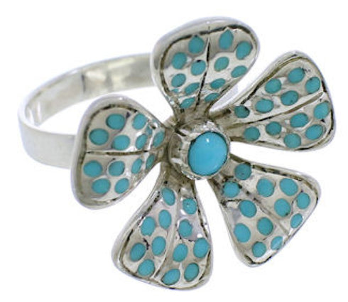 Turquoise Inlay Sterling Silver Southwest Flower Ring Size 4-3/4 RX88414