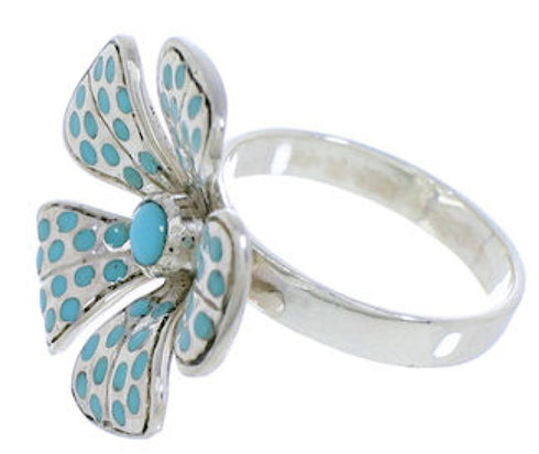 Turquoise Inlay Flower Sterling Silver Ring Size 7-1/2 RX88399