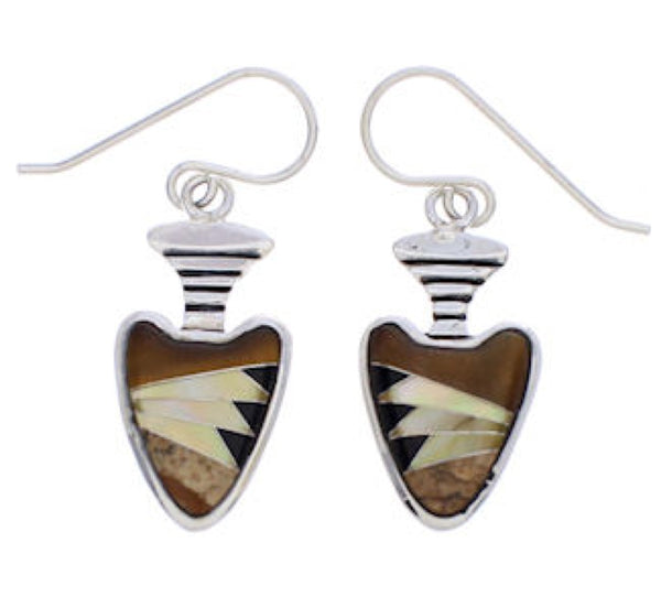 Tiger Eye And Multicolor Silver Arrowhead Earrings EX32705
