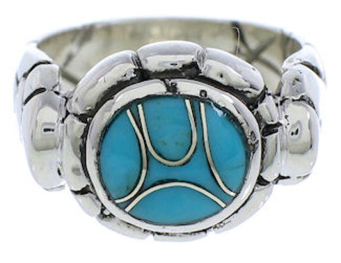 Silver Turquoise Inlay Southwestern Ring Size 8-1/4 WX39503