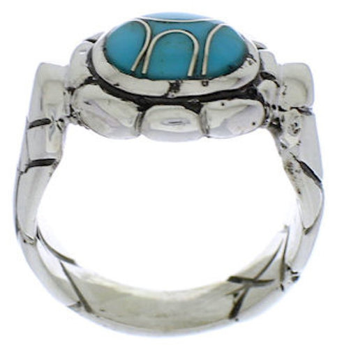 Silver Turquoise Inlay Southwestern Ring Size 8-1/4 WX39503