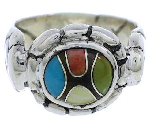 Authentic Sterling Silver Multicolor Inlay Ring Size 6-3/4 WX39514