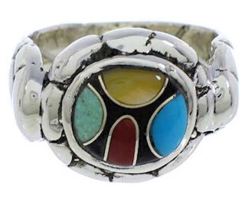 Genuine Sterling Silver Multicolor Inlay Jewelry Ring Size 8 WX39528