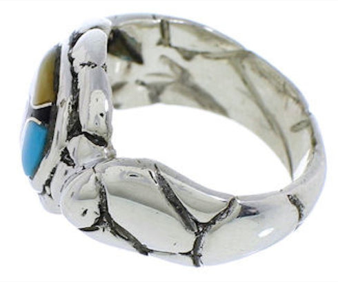 Genuine Sterling Silver Multicolor Inlay Jewelry Ring Size 8 WX39528
