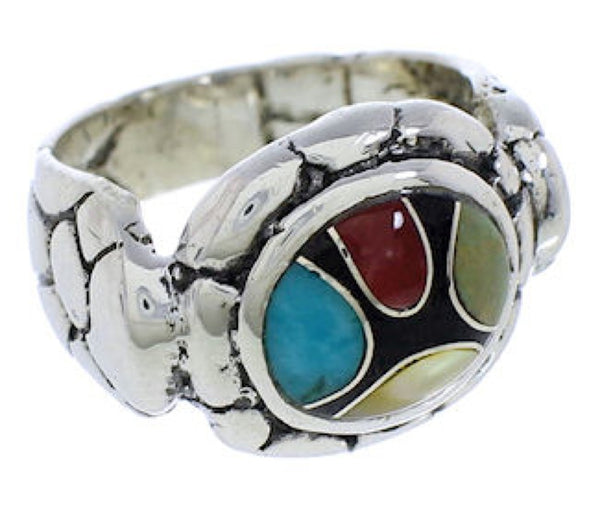 Multicolor Inlay Sterling Silver Southwest Ring Size 8-1/2 WX39557