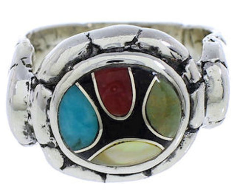 Multicolor Inlay Southwest Silver Ring Size 8 WX39558