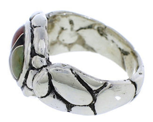 Multicolor Inlay Southwest Silver Ring Size 8 WX39558