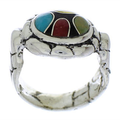 Multicolor Inlay Sterling Silver Southwest Ring Size 8-1/2 WX39557