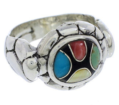 Genuine Sterling Silver Multicolor Inlay Ring Size 8-1/4 WX39565