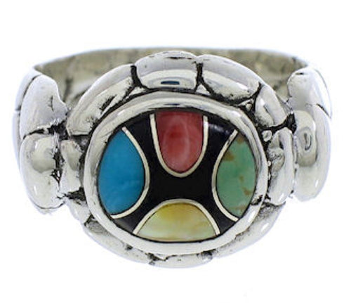 Genuine Sterling Silver Multicolor Inlay Ring Size 8-1/4 WX39565