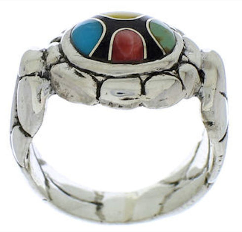 Genuine Sterling Silver Multicolor Inlay Ring Size 8-1/4 WX39565