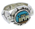 Southwest Silver Native American Village Design Multicolor Ring Size 7-3/4 QX75692
