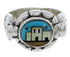 Southwest Silver Native American Village Design Multicolor Ring Size 7-3/4 QX75692