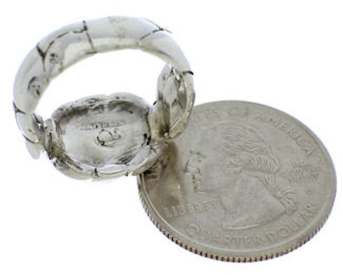 Southwest Silver Native American Village Design Multicolor Ring Size 7-3/4 QX75692